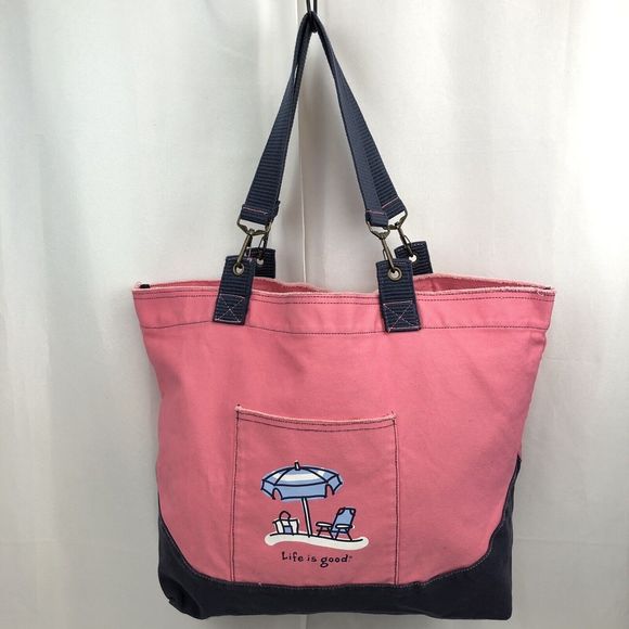Life Is Good Bags Life Is Good Large Canvas Tote Beach Bag Pink And